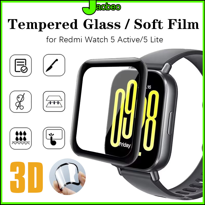กระจกนิรภัย / ฟิล์มนุ่ม for Xiaomi Redmi Watch 5 Active 3D เต็มจอ ฟิล์ม for Redmi Watch 5 Lite ฝาครอบป้องกันหน้าจอ