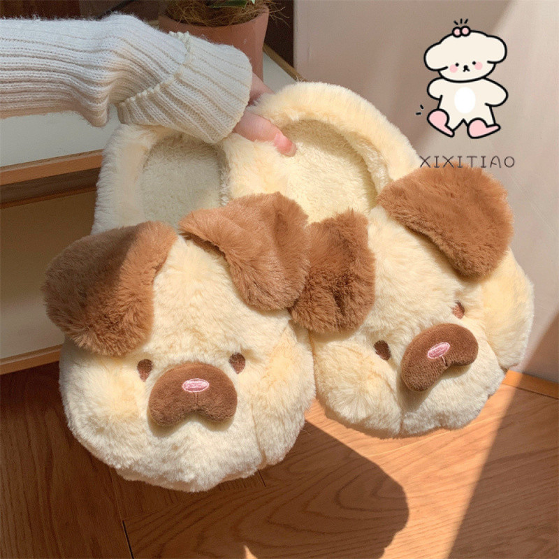 Xixitiao รองเท ้ าแตะหญิงน ่ ารักลูกสุนัขในร ่ มรักษาความอบอุ ่ นซับขนแกะเวอร ์ ชั ่ นเกาหลีแฟชั ่ นก ้ าวบนอึ Soft Sole