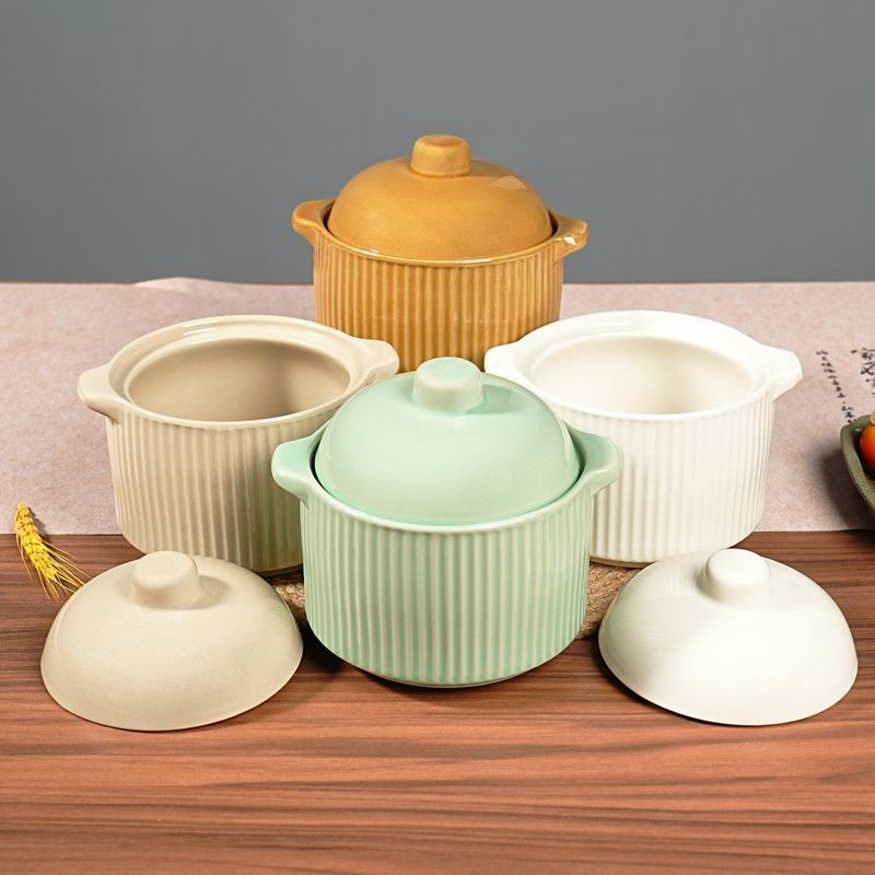 [Hot Sale] Value Pack Shaxian Snacks Clay Pot Steamed Egg Soup High Temp Resistant with Ceramic Water Separator Household Single Serving Stew 1.8