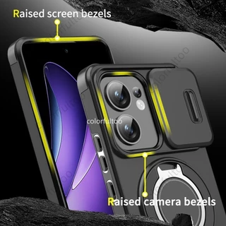 เกราะกันกระแทกเคสโทรศัพท์สําหรับOppo Reno 14F 13F 13 Pro Reno13F Reno13Pro Reno14F 15F S 4G 5G Pushดึงสไลด์กล้องเลนส์ป้องกันHardปลอกปกหลังพร้อมผู้ถือแหวนโลหะ