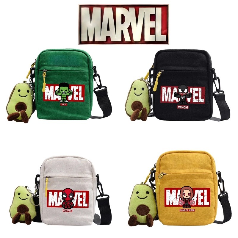 กระเป๋าสะพายสี Marvel Spider Man Iron Man ผ้าใบกระเป๋าสะพายข้างแฟชั่นกระเป๋าสี่เหลี่ยมของขวัญวันเกิดเด็ก