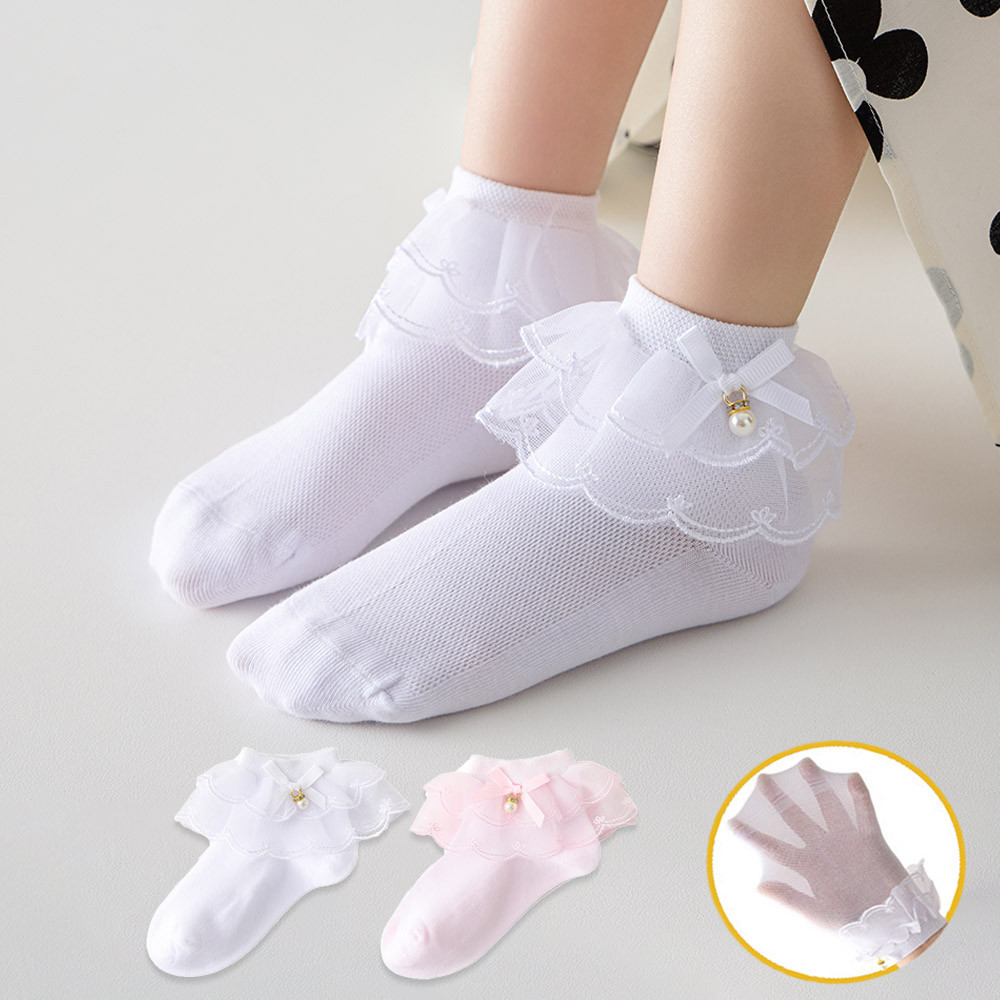 ถุงเท้าลูกไม้สีขาวสําหรับเด็กสาวฤดูใบไม้ผลิและฤดูร้อนถุงเท้าเต้นรําผ้าฝ้ายบางนุ่มและระบายอากาศถุงเท้าเจ้าหญิงเต้นรําละติน