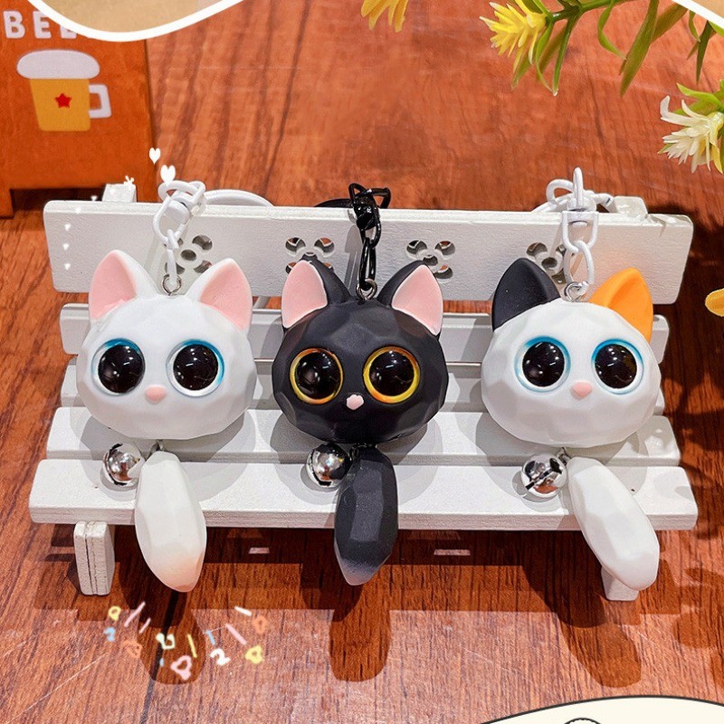 บิ๊กอายแมวหัวพวงกุญแจน่ารักประณีตแมวหัวจี้กระเป๋าอุปกรณ์เสริม