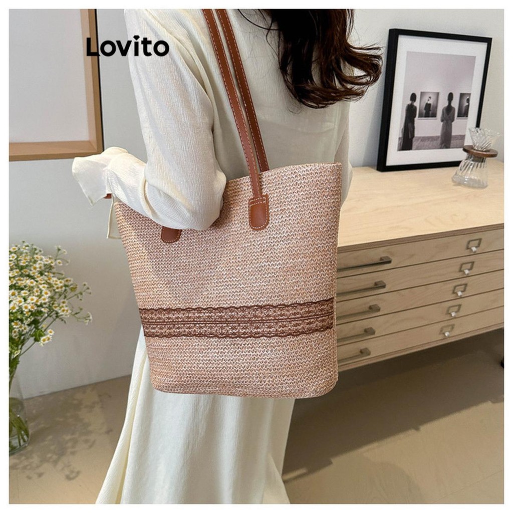Lovito สง่างามสีพื้นRhombus Lattice โซ่โลหะความจุขนาดใหญ่และใช้งานได้จริงทุกวัน การเดินทางกระเป๋าสะพายสําหรับผู้หญิง LFA69291