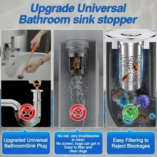 HOME✅ท่อระบายน้ําสากลปลั๊กกรองอ่างล้างหน้า Pop-up Chrome Sink Filter,ห้องน้ําอ่างล้างจาน Stopper ผม Catcher,ตะกร้ากรองสแตนเลส Hair Catcher