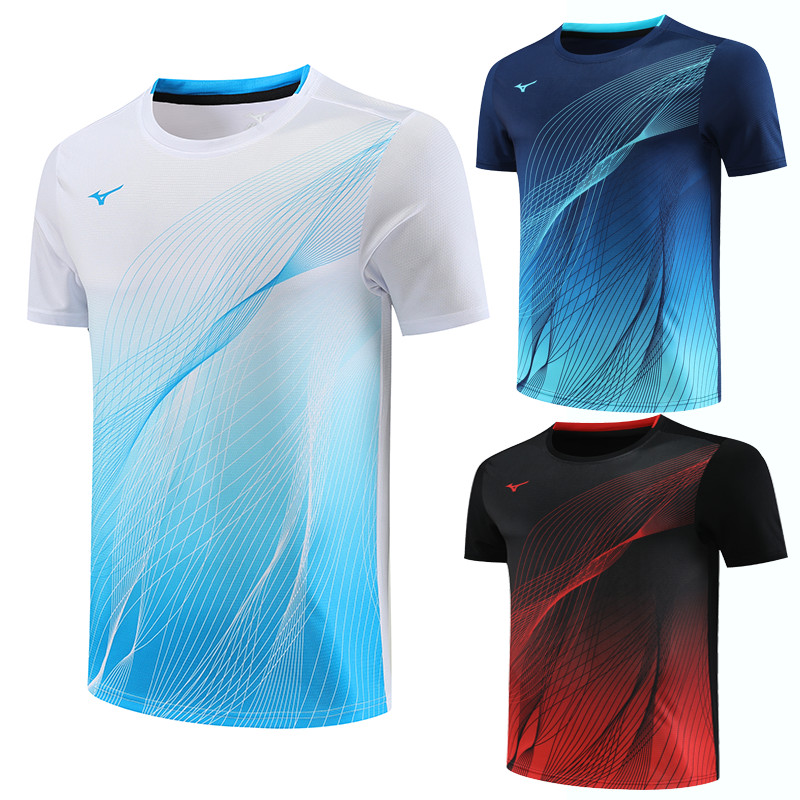 MIZUNO 2025 ใหม่ มิซูโน่ แบดมินตันเสื้อกีฬาการแข่งขันการฝึกอบรมระบายอากาศแห้งเร็ว เสื้อเจอร์ซีย์