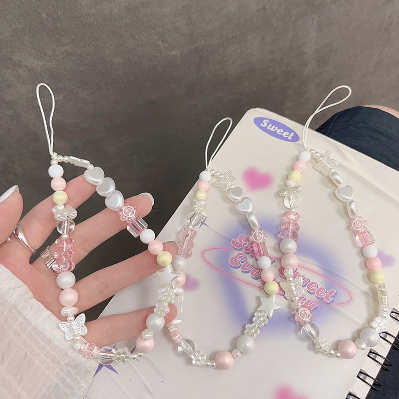 Ins สไตล์ High-End ลูกปัดโซ่ลูกปัดสี All-Match โทรศัพท์มือถือแขวนโซ่ ccd จี้พวงกุญแจจี้โซ่