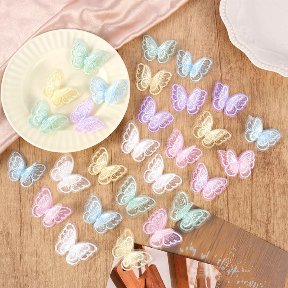 CAJA1 20 ชิ้นผีเสื้อ Appliques,โปร่งแสงสองชั้นชีฟองผีเสื้อ,แฟชั่น Handmade Dreamy เย็บหัตถกรรมตกแต่งเสื้อผ้าออกแบบวัสดุ ราคา ถูกที่สุด ดีลบีเคเค แกลเลอรีภาพที่ 3