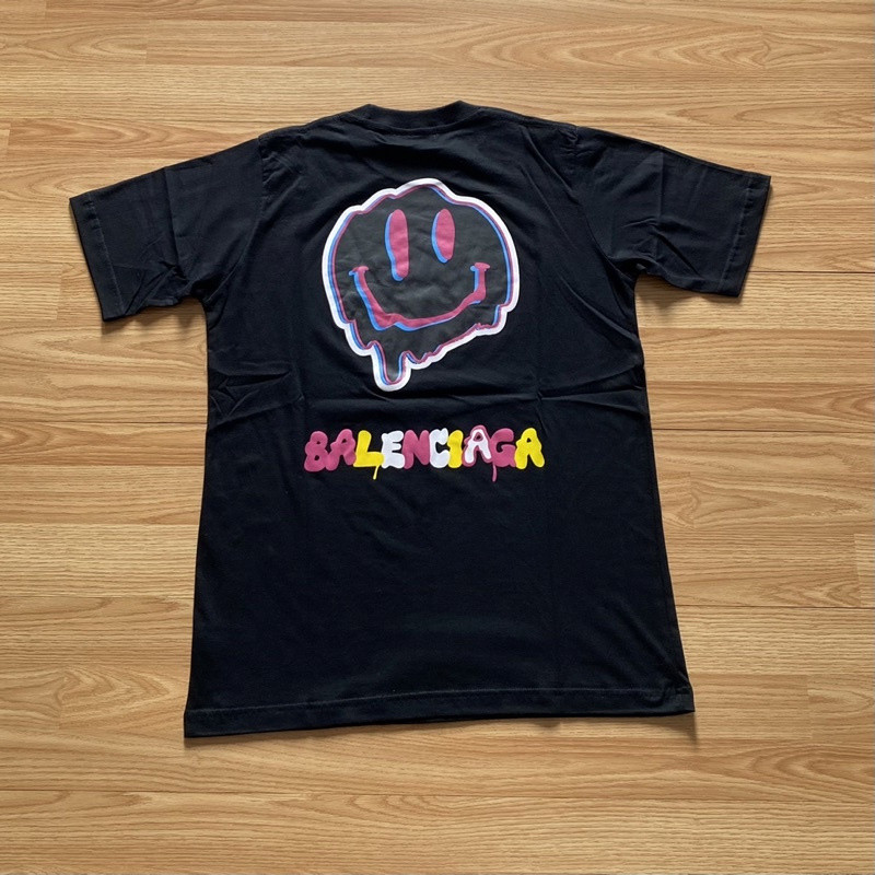 เสื้อยืดผู้ชาย Balenciaga แบบฟอนต์ไอซ์ สีขาวและดำ 2RFZ