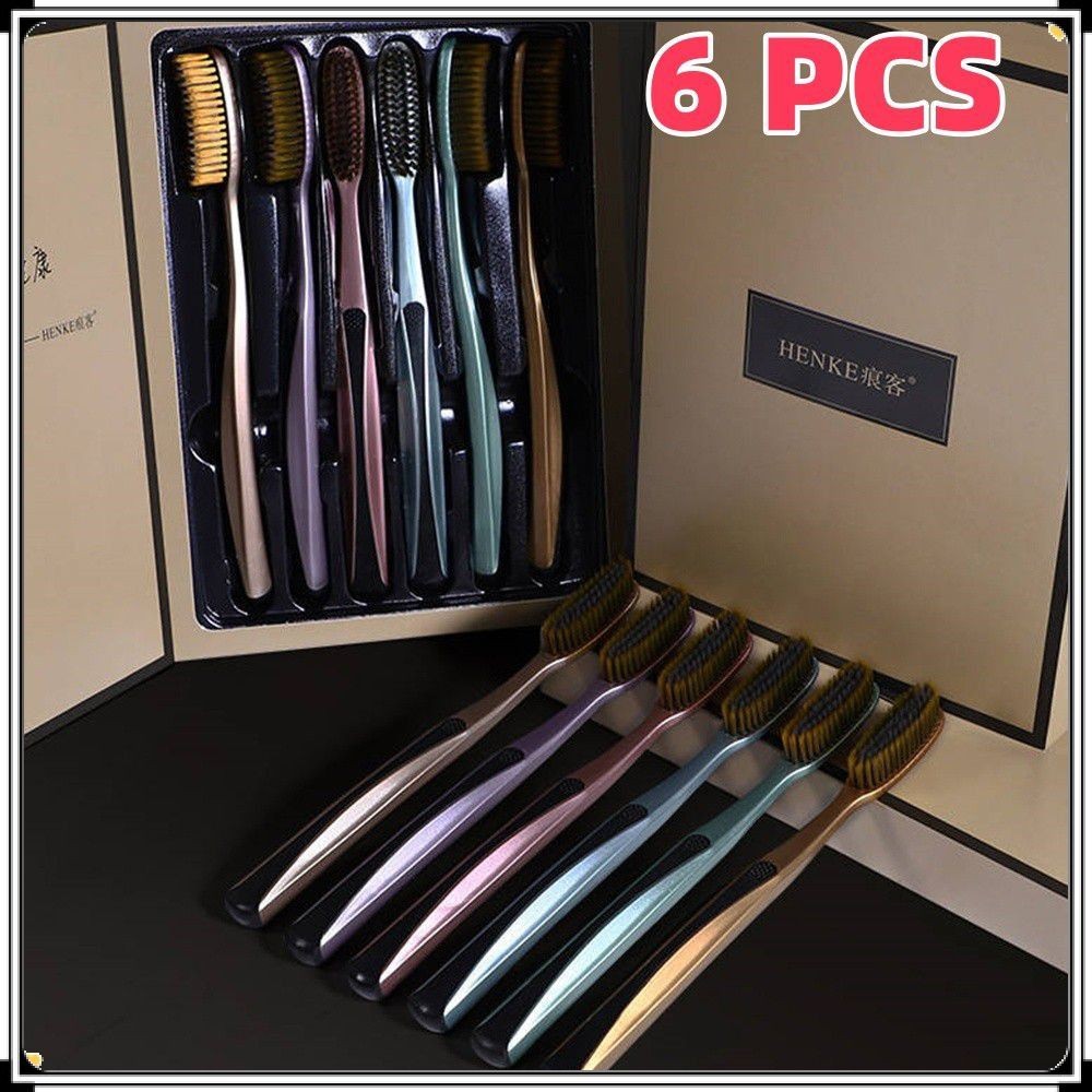 แปรงสีฟัน 6 ชิ้น - เงินไอออน & ส่วนผสมถ่านไม้ไผ่-ความสามารถในการทําความสะอาดที่แข็งแกร่งเหมาะกับการทํางานลื่นจับ & ด้ามจับ TPR/PP