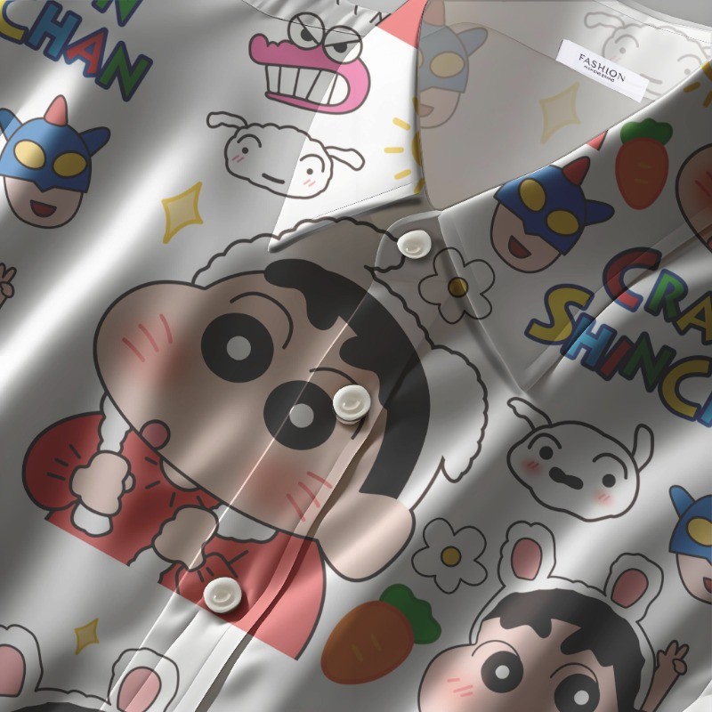 Ershenshi เสื้อฮาวาย Crayon Shinchan สําหรับซัมเมอร์บีชแวร์