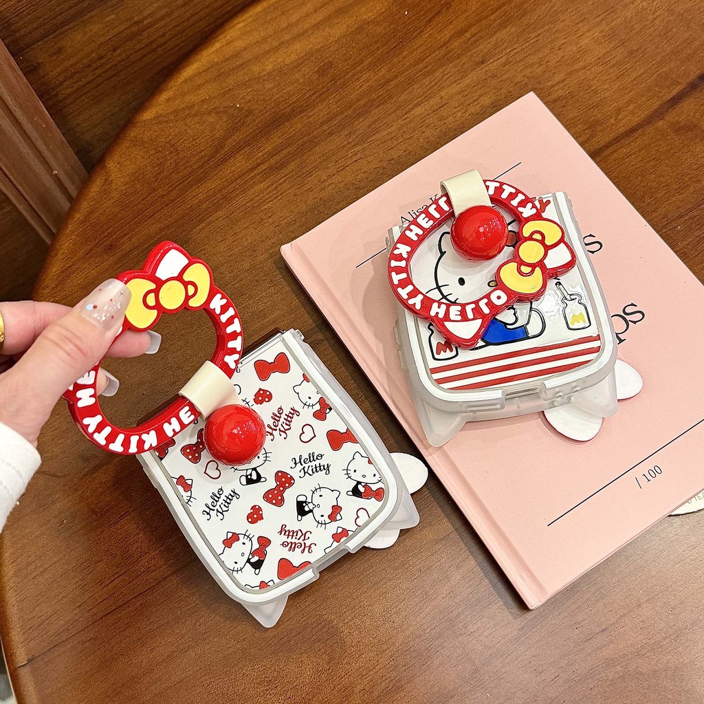 Flip7 Samsung Galaxy Z Flip 6 Flip5 tpu เคสหูแมว โบว์น่ารัก Hello Kitty พร้อมที่ใส่ เคส Samsung Gala