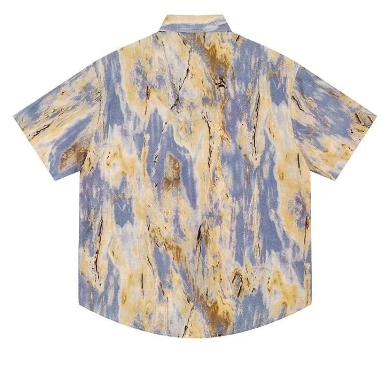 SUIKONE เสื้อเชิ้ตแขนสั้นลายมัดย้อมสไตล์ฮาวาย thumbnail 4