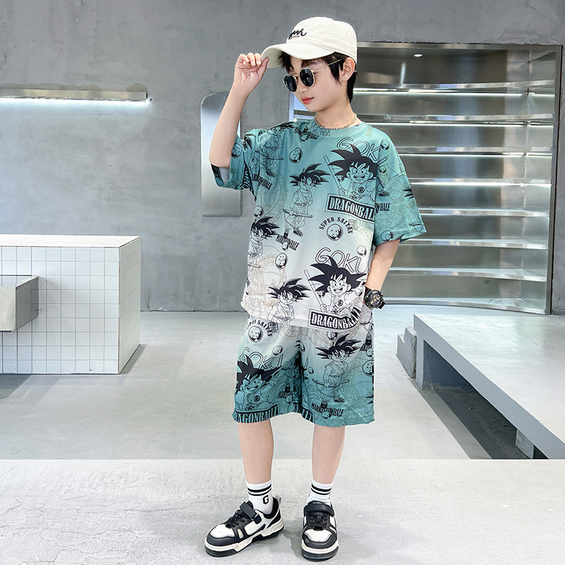 พร้อมส่ง ชุดเสื้อแขนสั้น กางเกงขาสั้น พิมพ์ลายตัวอักษร ทรงหลวม ขนาดใหญ่ 120-170 ซม. แฟชั่นฤดูร้อน สําหรับเด็กผู้ชาย