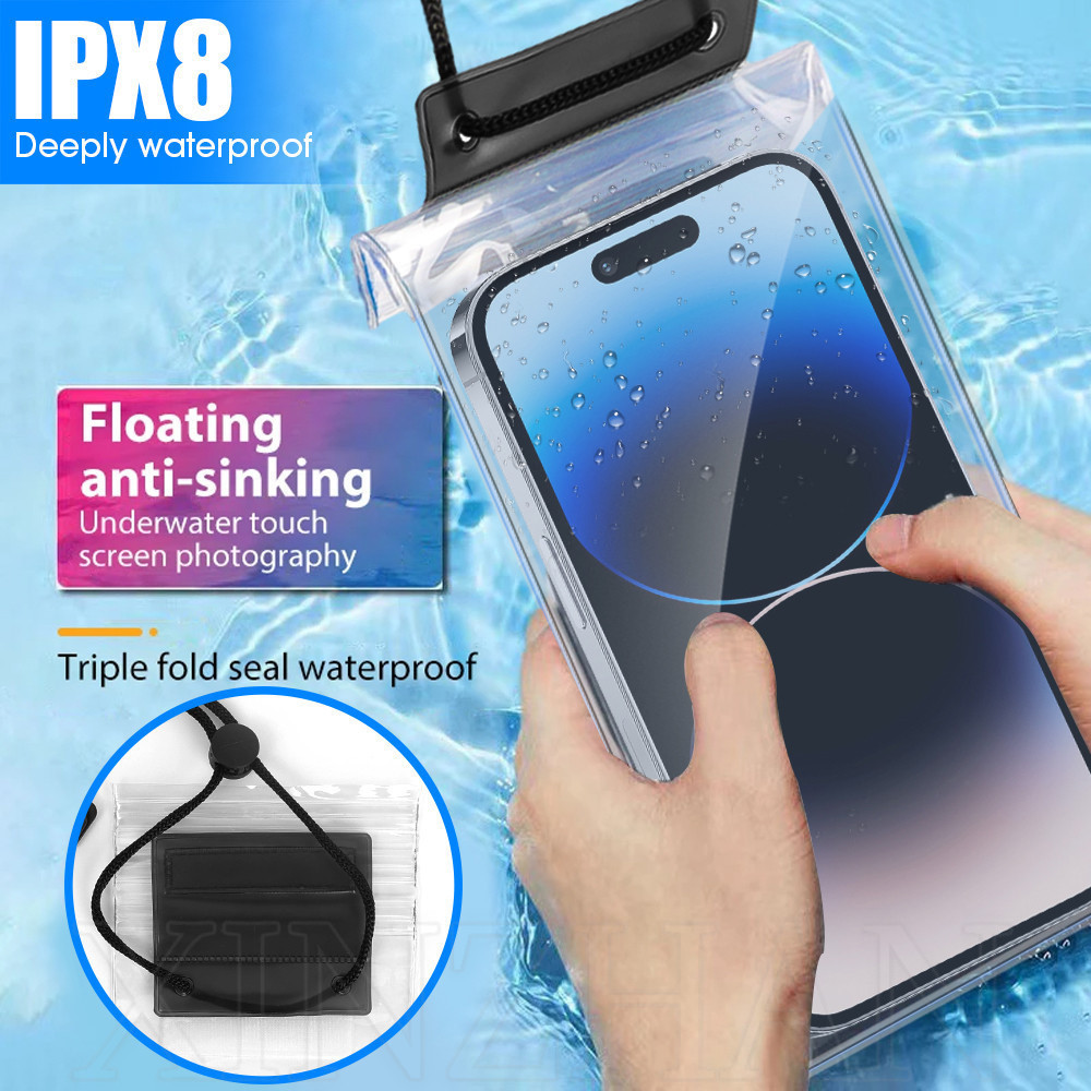 กระเป๋าใส่โทรศัพท์มือถือ กันน้ํา IPX8 หน้าจอสัมผัส ขนาดใหญ่ พร้อมเชือกเส้นเล็ก สําหรับว่ายน้ํา 7.2 นิ้ว - กระเป๋ากันน้ำ