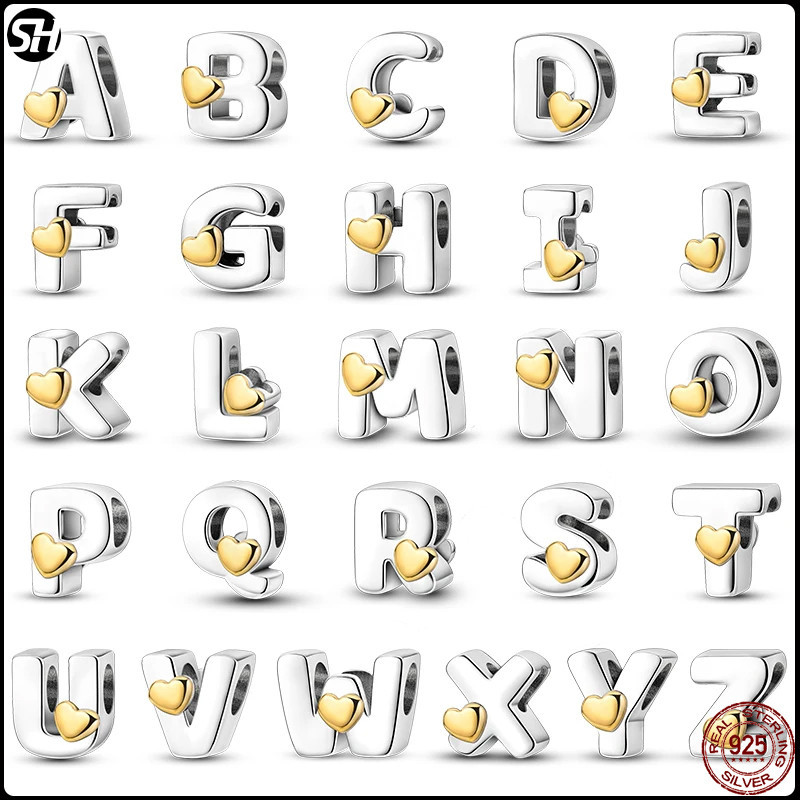สร้อยข้อมือเงินแท้ 925 จี้ตัวอักษร 26 ตัว สีทอง เครื่องประดับ สําหรับวันเกิด DIY