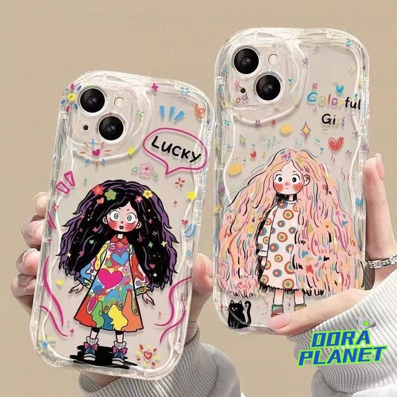 สาวผมยาวสีโทรศัพท ์ สําหรับIPhone 12promax 13 15plus 11pro xr xs 15 8 6plus 14promax 7plus 13miniซิลิโคนใสDrop-proof Soft Cover Abrasion Casing