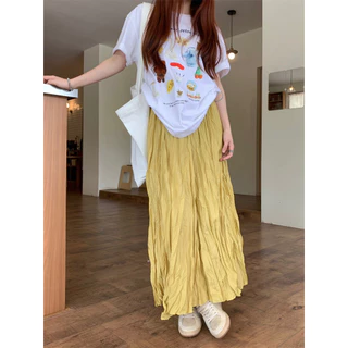 Suxi ใหม่แฟชั่นฤดูร้อน Maxi กระโปรงสไตล์เกาหลีจีบผู้หญิง Midi ความยาวกระโปรงทรงเอ 240421
