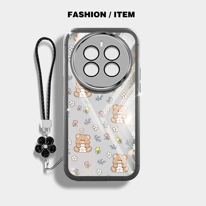 Casing Oppo Realme 12 Pro Plus 5G Realme 12 Pro + Realme 12 + 5G Realme 12X Realme C65 4G 5G ดอกไม ้ หมีกันกระแทกโทรศัพท ์ โปร ่ งใสฝาครอบป ้ องกันดอกไม ้ แขวนเชือก