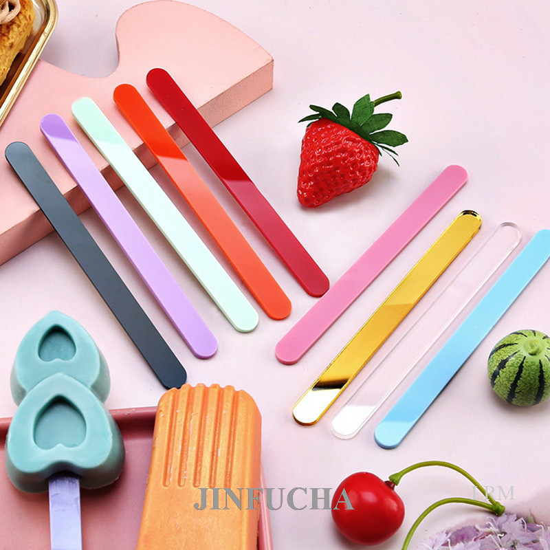 Jinfucha 10 ชิ้น อะคริลิค ไอติม แท่ง นํากลับมาใช้ใหม่ได้ ครีม ไอศกรีม ป๊อป เค้ก ไอศกรีม ไอศกรีม ไอศกรีม