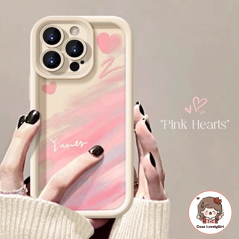 เคสโทรศัพท์ For iPhone 11 12 13 14 15 Pro Max SE 15 pro XR X XS MAX 7 8 6 6SPlus TPU INS Simple Pink Love กรณี