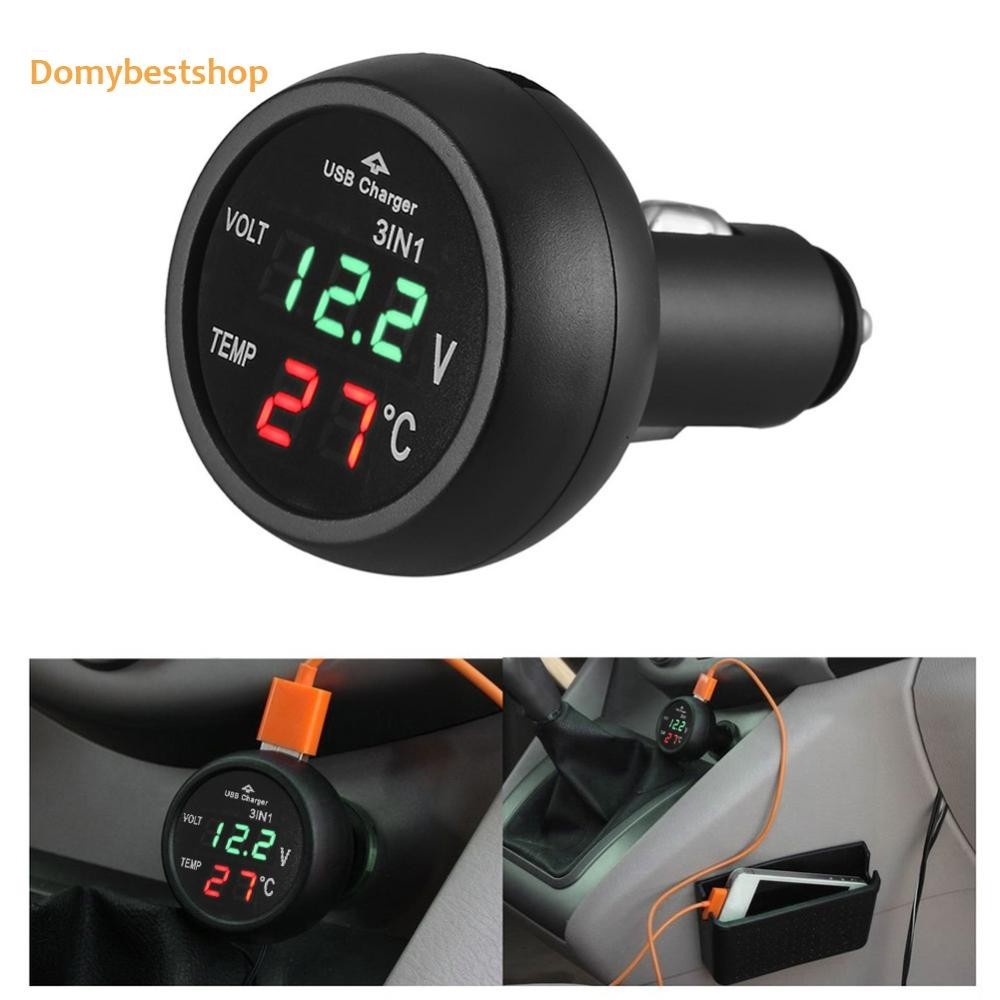 [Domybestshop.th ] 3 in 1 12/24V Car Auto LED Digital Voltmeter Gauge +Thermometer +USB Charger