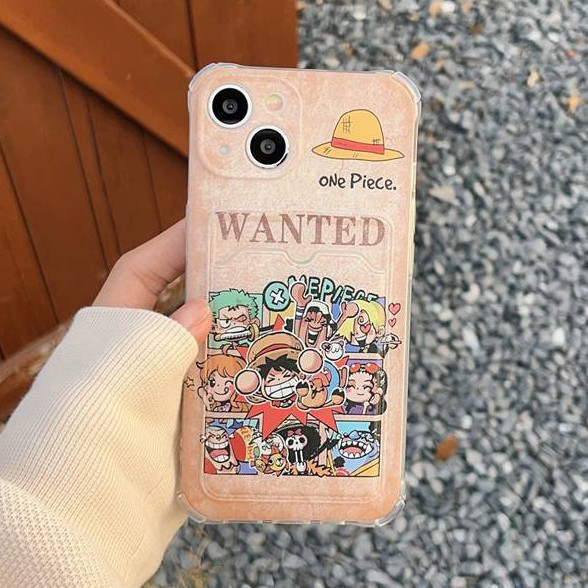 Cool One Piece Luffy Card Holder Soft TPU Case HP สําหรับ iP iPhone 12 13 14 15 Pro Max 11 Casing Apple