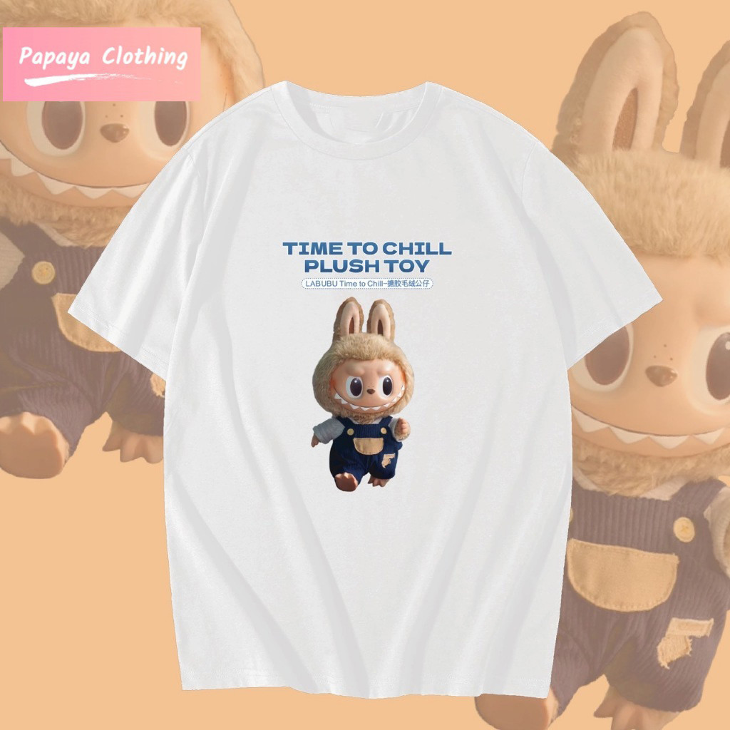 Papaya เสื้อยืดโอเวอร์ไซส์ เสื้อยืดเกาหลี ผ้าคอตตอน100% เสื้อยืด ลาบูบู้ Labubu Pop Mart WS0141