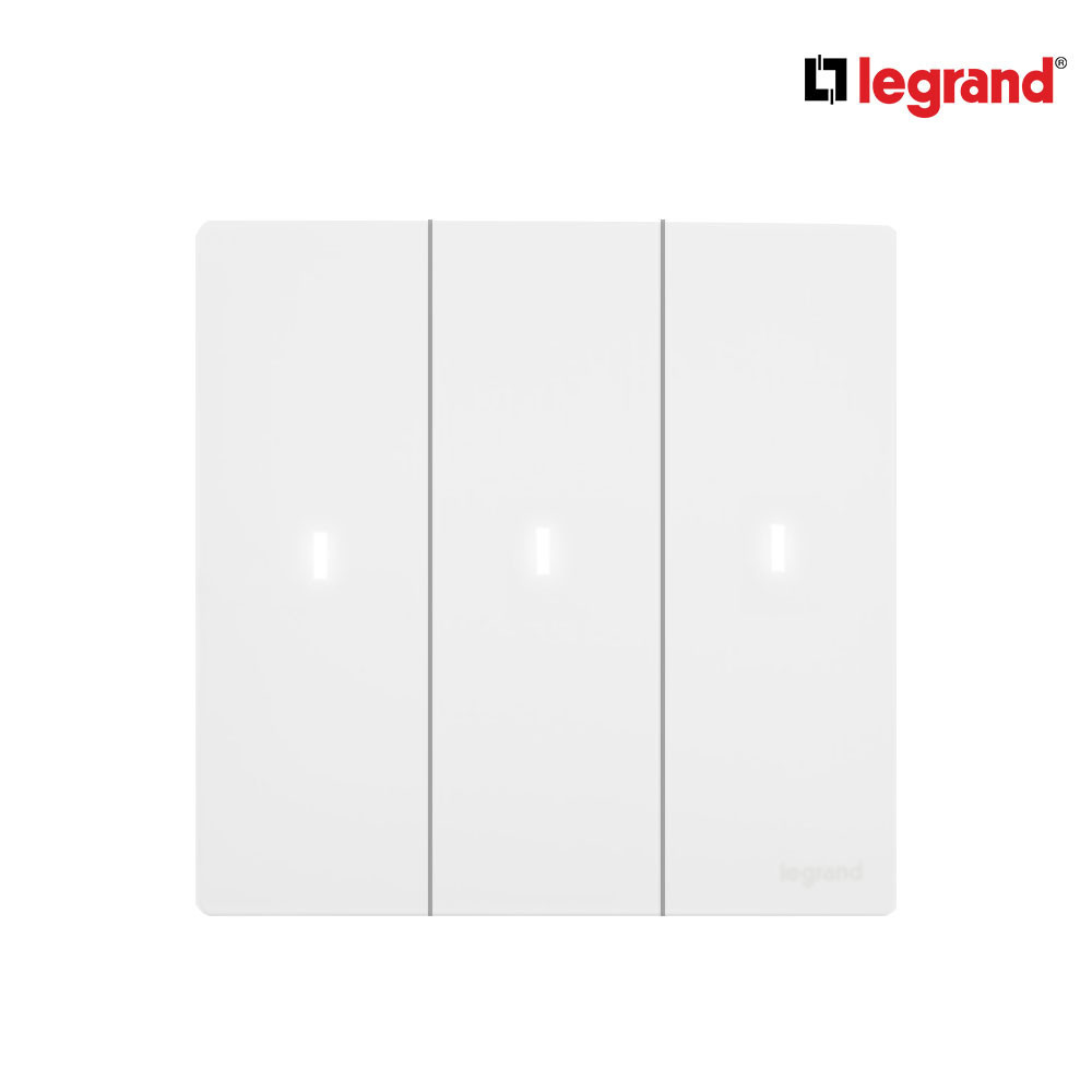 Legrand สวิตช์ทางเดียว 3 ช่อง สีขาว มีไฟ LED 16A | Mallia Senses | Matt White | 281014MW | BTismart
