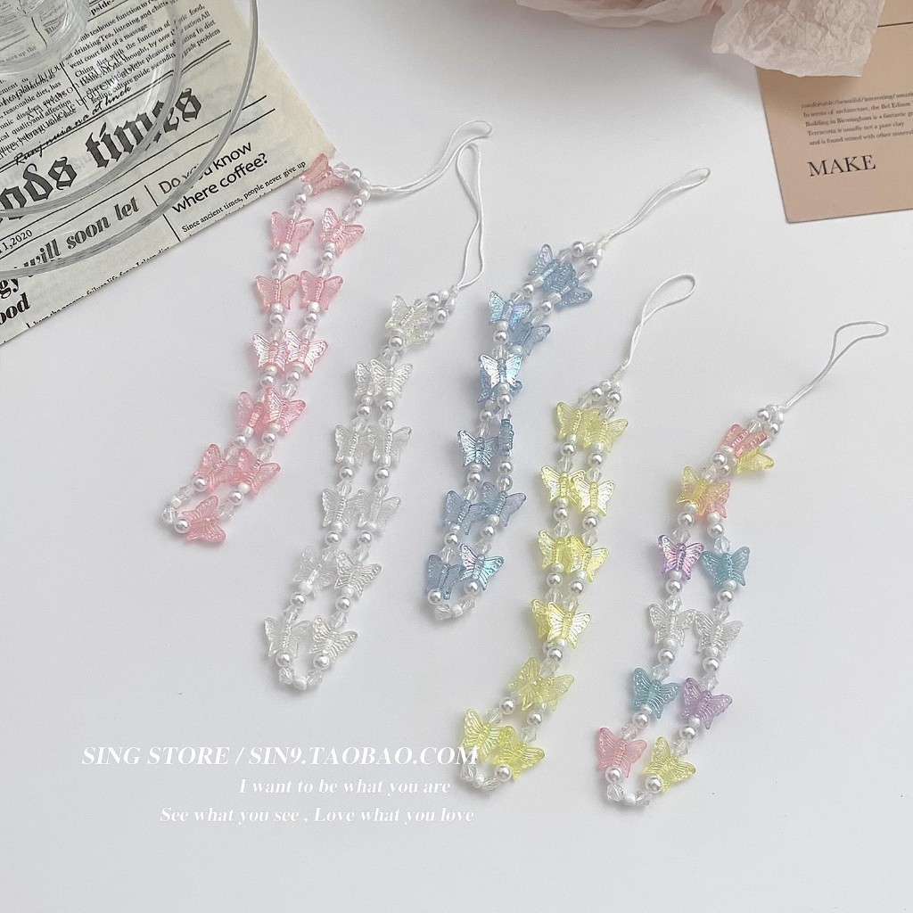 จี้สายคล้องข้อมือ รูปผีเสื้อ สีสันสดใส สําหรับห้อยโทรศัพท์มือถือ กล้อง CCD
