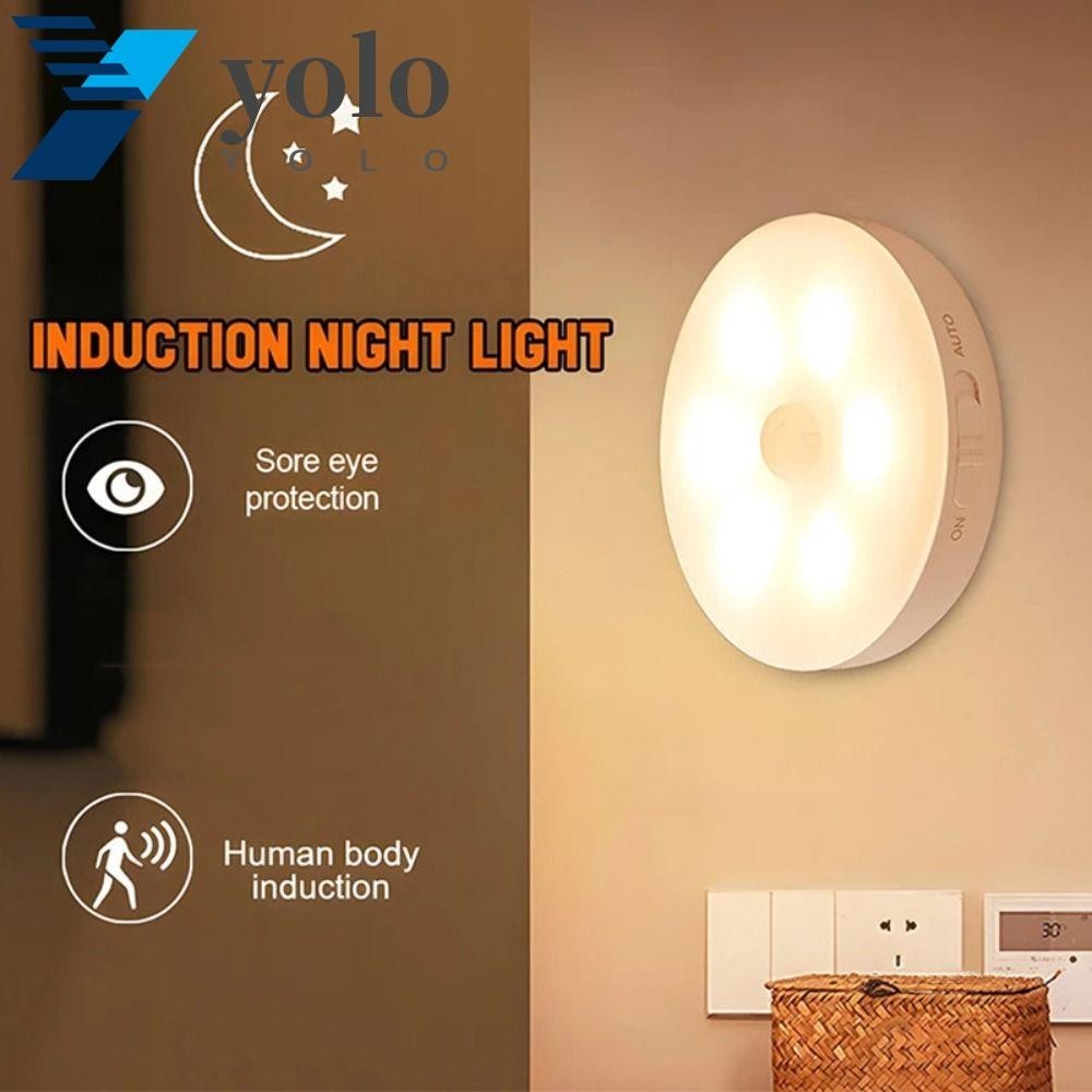 Yolo Motion Sensor Night Light, Magnetic Round Smart Cabinet Light, Creative Eye Protection แบตเตอรี ่ ขับเคลื ่ อน LED Wireless Closet Light Cabinet