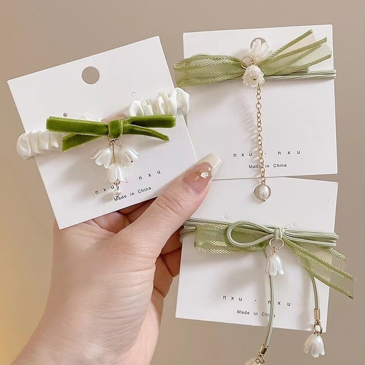 ฤดูร ้ อนใหม ่ Convallaria Majalis Bow ผมยาง Band แถบคาดศีรษะอุปกรณ ์ เสริมผม Ins สาวอุปกรณ ์ เสริม
