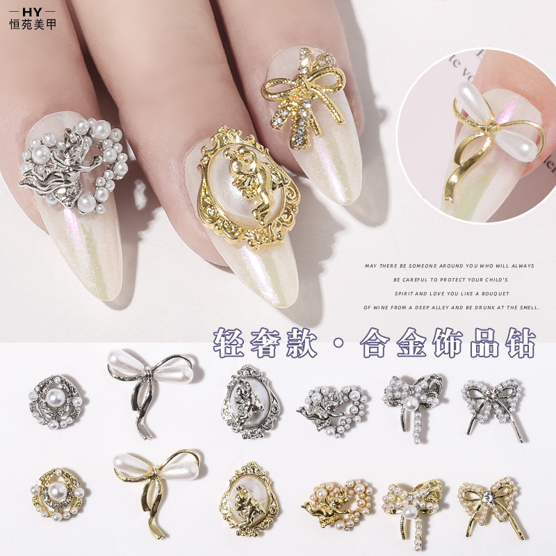 10pcs Salon เครื ่ องประดับ lz เดียวกันริบบิ ้ นมุกโบว ์ , หัวใจพีชฮาโลวีน Cupid ชุดเล ็ บเพชรคริสต ์ มาส