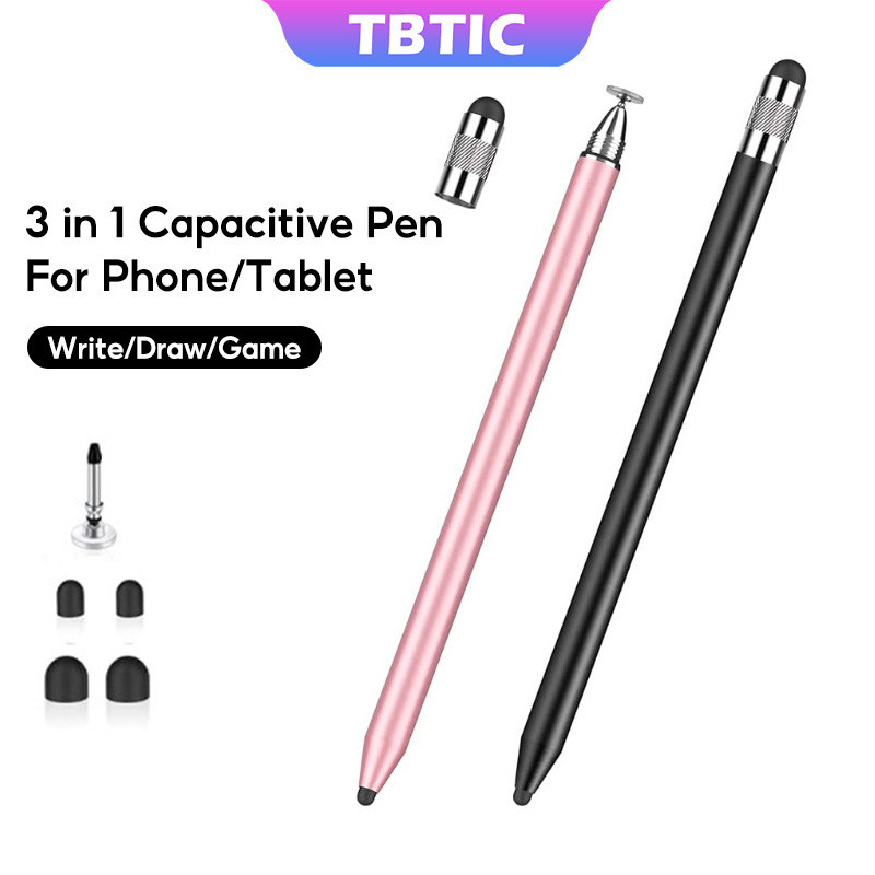 Tbtic 3 in 1 Alloy Matte Universal Stylus ปากกาสําหรับ iPad Android แท็บเล็ตโทรศัพท์ XiaoMi Pad หน้าจอสัมผัสโลหะ Capacitive ปากกา