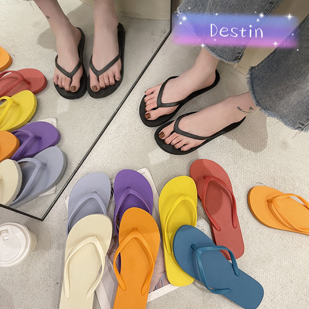Destin🩰พร้อมส่งจากไทย🛒(LT-Color5)  ใหม่ล่าสุดรองเท้าแตะแบบหนีบผู้หญิง สีสดใสใส่สบาย กันลื่น มี8สี