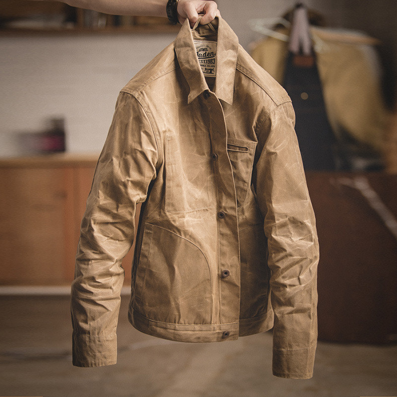 เครื่องมือสมัยใหม่ American Vintage Yellowstone Khaki Canvas Oil Wax Jacket Ami Khaki Hard Jacket เส