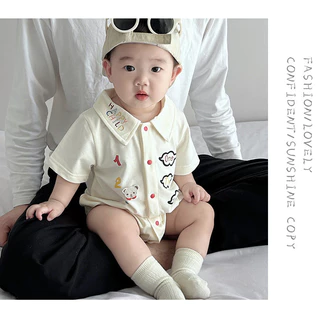 ฤดูร้อนใหม่คุณภาพสูงเด็กทารกและเด็กผู้หญิงแขนสั้น Onesie Super หล่อโปโลสไตล์เกาหลีการ์ตูนหมี Romper
