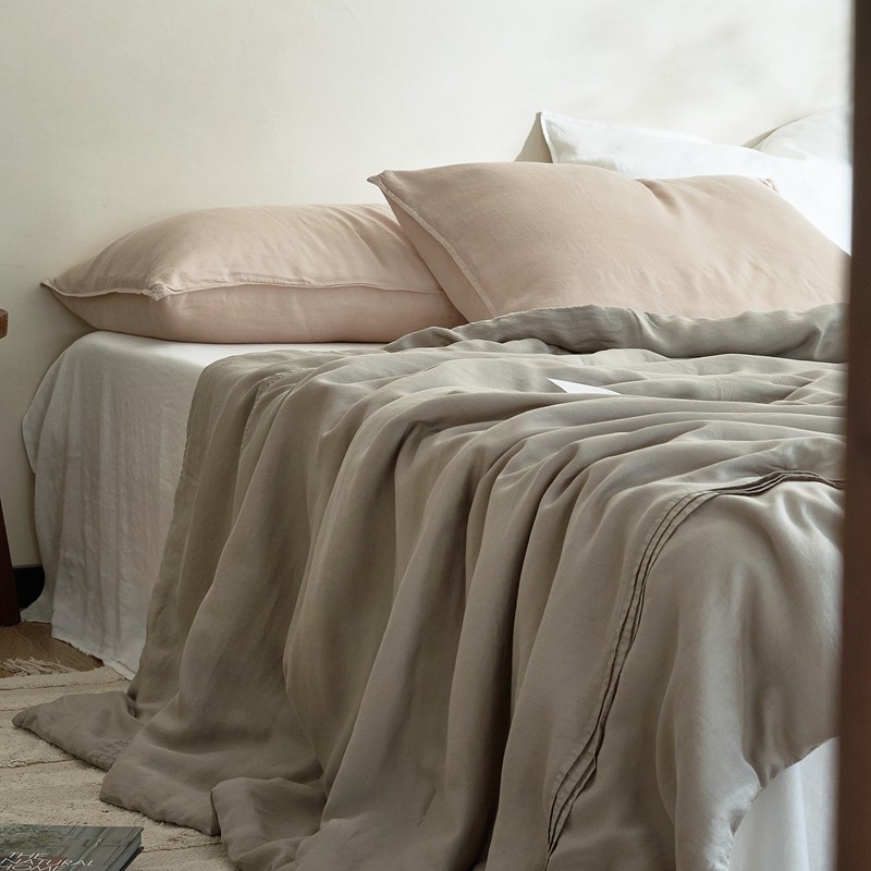 สไตล์ญี่ปุ่นสีทึบมินิมอล 100% ออสเตรีย เทนเซล ผ้านวม 1600ที สัมผัสเย็นเรียบและเนียนเดี่ยว/ราชินี/กษัตริย์ /ซูเปอร์คิงไซส์ผ้าไหมน้ําแข็งผ้านวม - รูปที่ 6