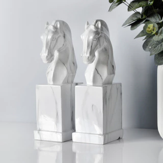 Homlife ม้า ตกแต่งบ้าน วางหนังสือ ลายหินอ่อนของแต่งบ้าน เสริมฮวงจุ้ย Modern Décor Item สีขาว สีดำ หินอ่อน - MH259