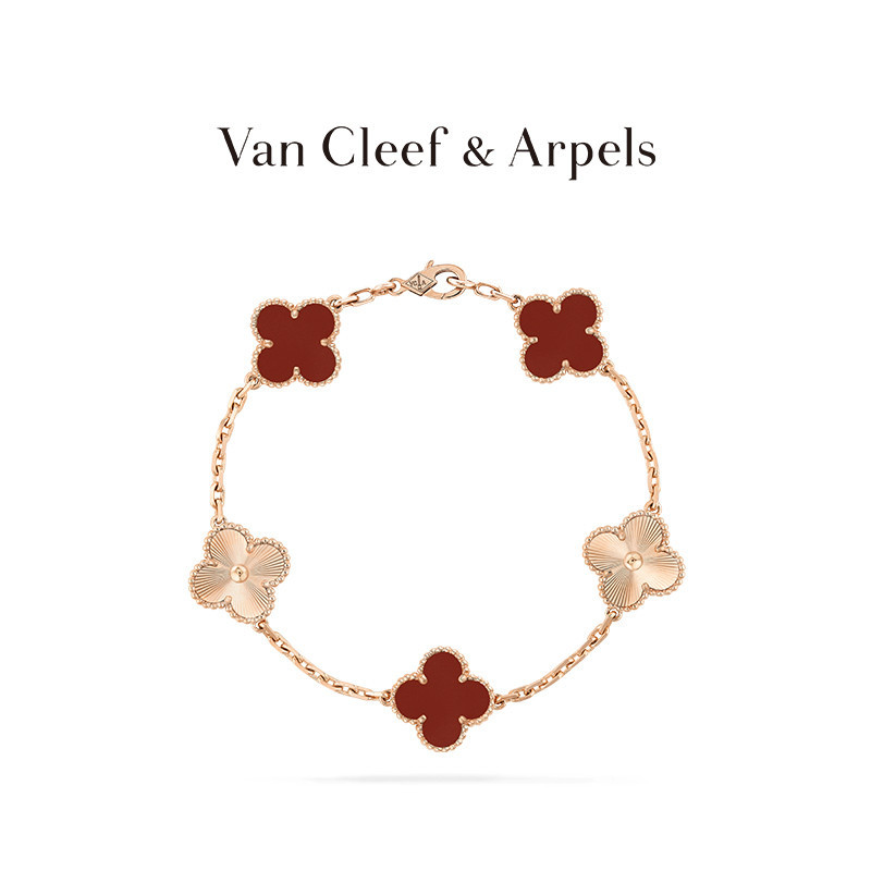 [ พร ้ อมกล ่ อง ] Van Cleef &amp; Arpels/Vca Four Leaf Lucky Alhambra Series Carnelian Bracelet Gift