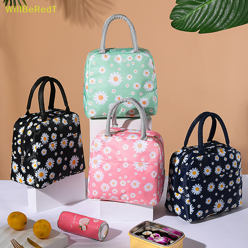 [WillBeRedT ] Fresh Daisy Print Tote Lunch Box Bag al Insulated Bag Outdoor Fashion Bento Bag [NEW ]