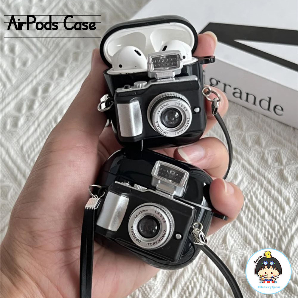 เคสหูฟังกล้องพร้อมสายคล้องสําหรับ Airpods 3 2 1 Pro ซิลิโคนอ่อนนุ่มหูฟังฝาครอบป้องกันสําหรับ Air Pods รุ่นที่ 3