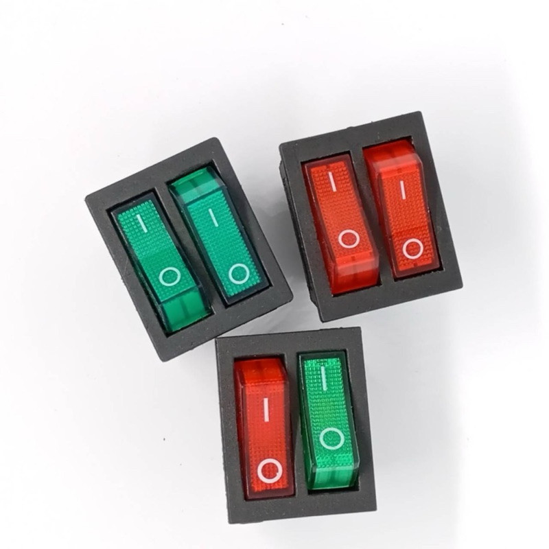 new มือ1 สวิตช์โยกคู่ KCD6 สีแดง สีเขียว พร้อมไฟ 2 ความเร็ว 6 พิน สวิตช์ปุ่มกดไฟฟ้า สําหรับทําเค้กไฟฟ้า ออกบิลภาษีได้