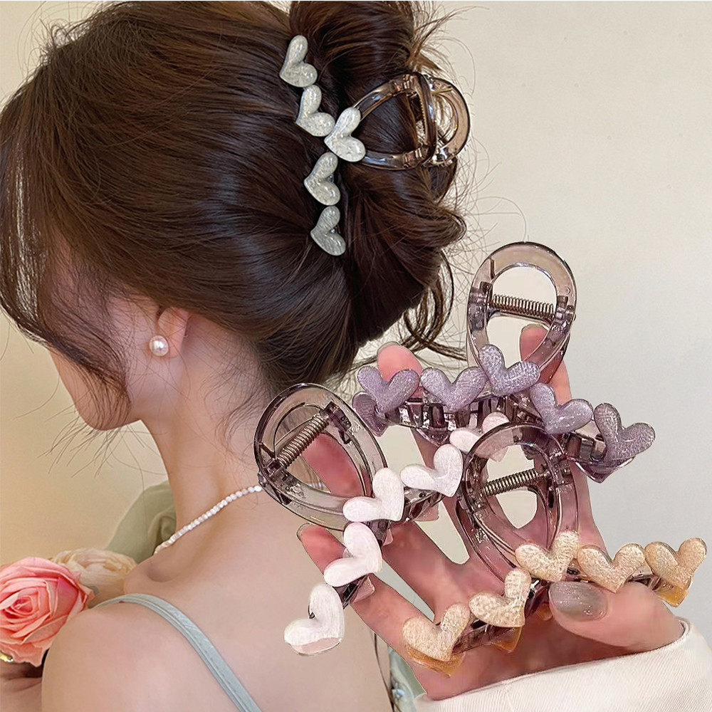 หวานเยลลี ่ สีหัวใจผม Claw สําหรับผู ้ หญิง Elegant Love Shark คลิปผมกลับหัว Bun Barrettes อุปกรณ ์ เสริมผมเครื ่ องประดับของขวัญ