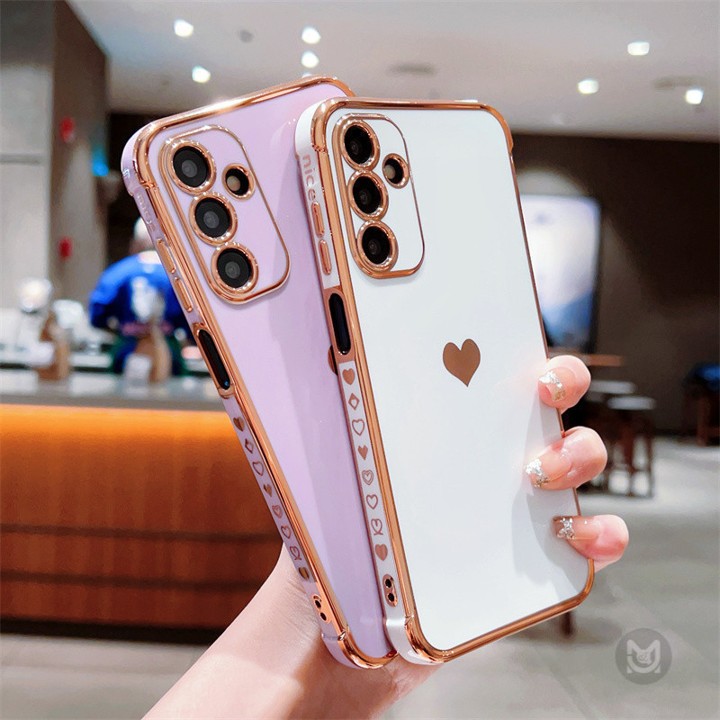 SAMSUNG สําหรับSamsung Galaxy A17 A16 A26 A36 A56 A04S A14 A24 A34 A54 A13 A23 A33 A53 A15 A25 A35 A55 A52S A12 หรูหรารักหัวใจด้านข้างรูปแบบฝาครอบโทรศัพท์ชุบนุ่มTPU
