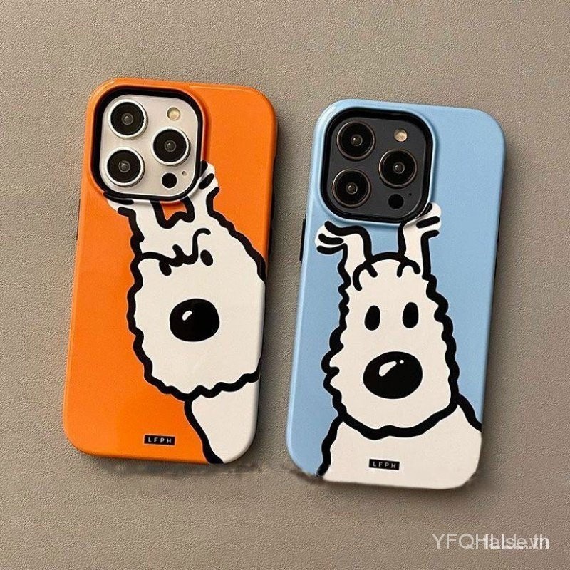 สนุกภาพวาดการ์ตูนขนแกะลูกสุนัขสองในหนึ่งเปลือกโทรศัพท์มือถือสําหรับ iPhone ใช้สาย iPhone 13 14 Pro M