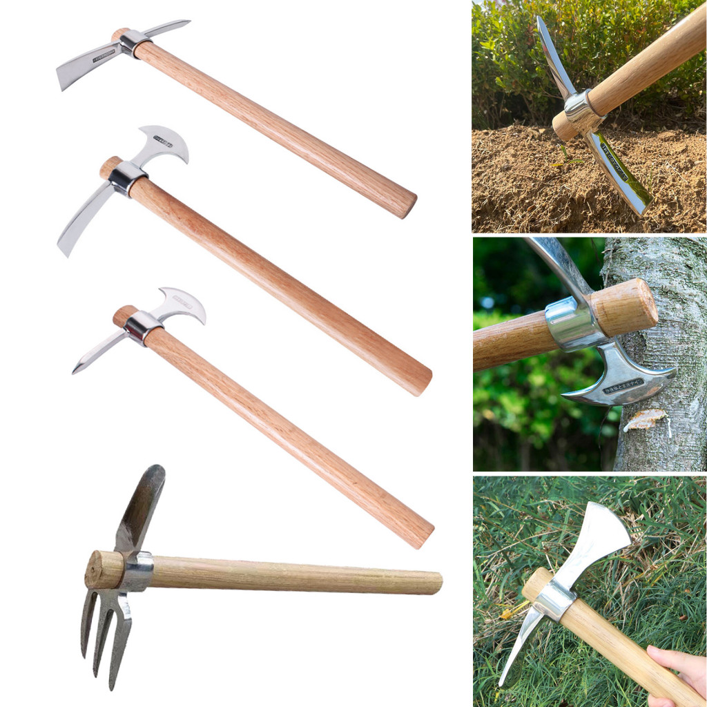 Ergonomic Pickaxe Multifunctional Mattock Pickaxe สแตนเลส Double Headed Pickaxe ดินที ่ มีประสิทธิภาพขุดหลวมสบายไม ้ Handle เหมาะสําหรับตะวันออกเฉียงใต ้