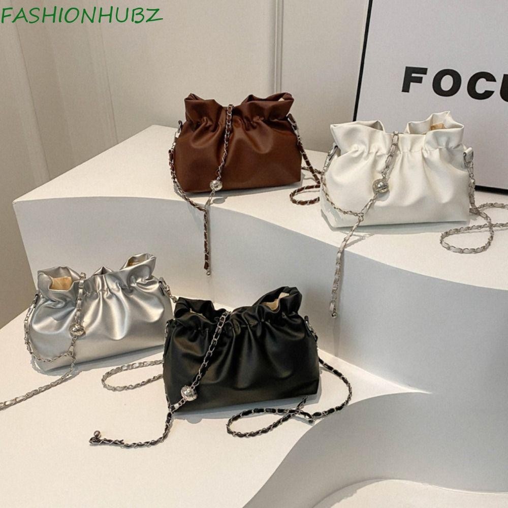 Fashionhubz กระเป๋าหนัง PU,ลูกปัดสีบริสุทธิ์ผู้หญิงกระเป๋า,Elegant French Style Crossbody Bagขนาดใหญ่ความจุInsกระเป๋าสะพายกระเป๋าเดินทาง
