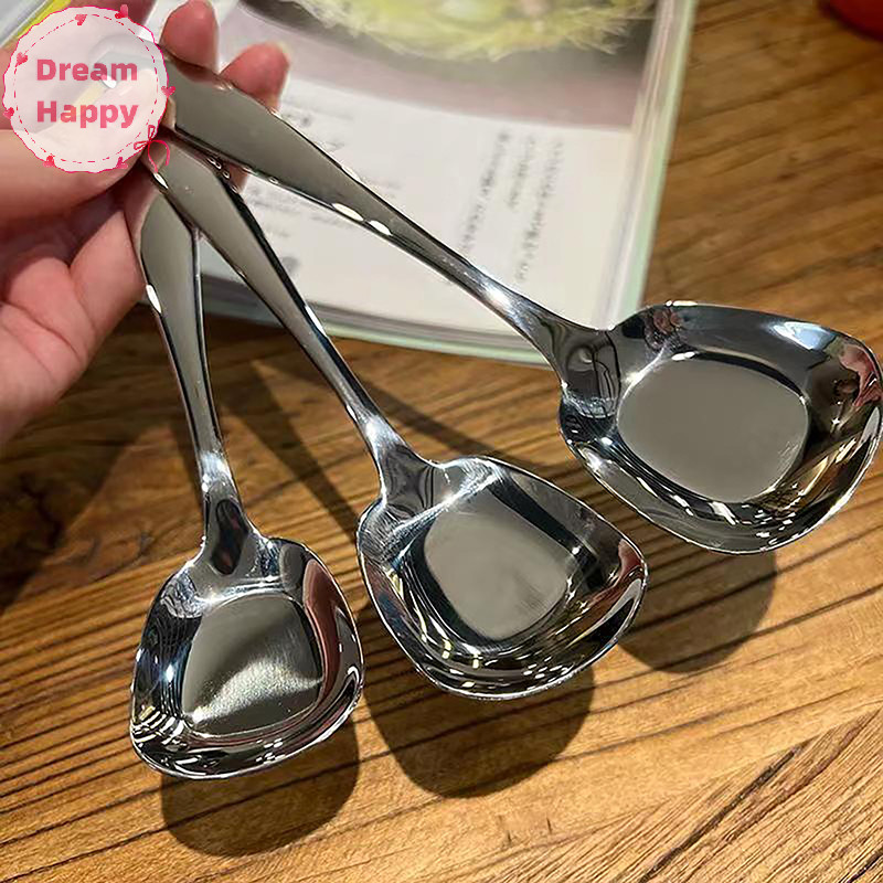 Dreamhappy 3 ขนาดสแตนเลสขนาดใหญ่ช้อนครัวข้าวก้นแบนทัพพีซุปสําหรับขนมหวานไอศกรีมเสิร์ฟไม้พายบนโต๊ะอาหาร TH