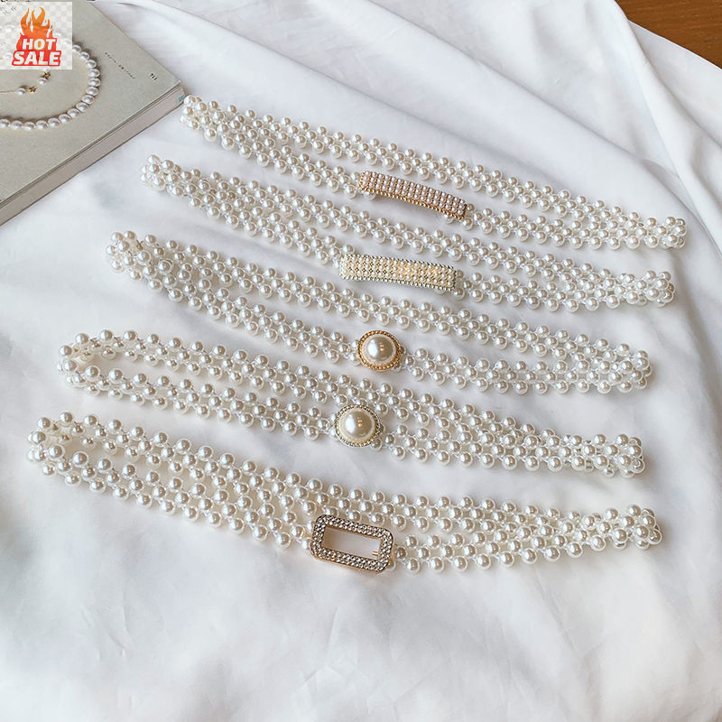 ทอง ห่วงโซ่เอวมุกขนาดใหญ่เข็มขัดยางยืดของผู้หญิงที่มีเพชรตกแต่งทุกการแข่งขันกระโปรงแฟชั่นลําลองออกแบบ เข็มขัด โกธิค ไทย